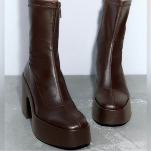 ZARA Brown PLATFORM heeled ankle boots 39